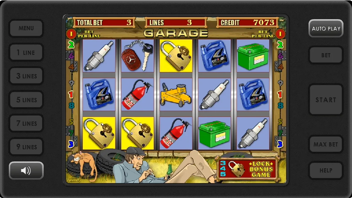 Lock Bonus en tragamonedas Garage Indicador Lock Bonus Game en Garage — activá el bonus con 3, 4 o 5 símbolos de candado