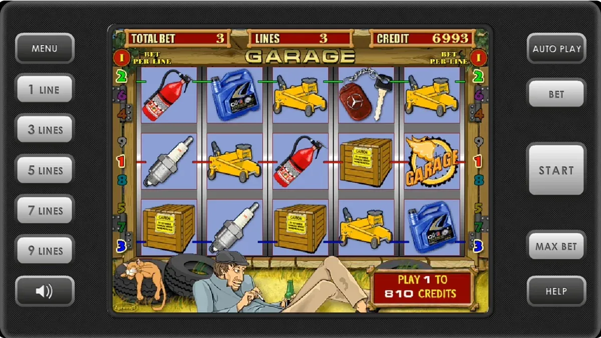 Captura en vivo del tragamonedas Garage — juego de garaje online para Latinoamérica